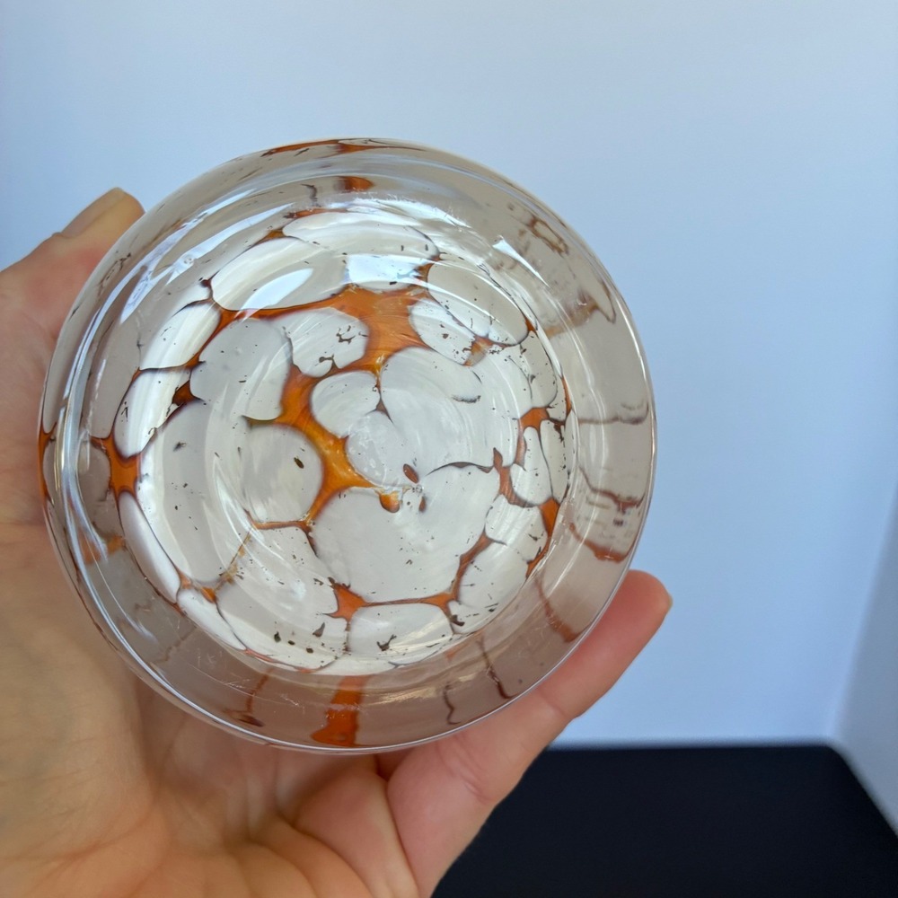 Zorza Glass Tumbler White Orange Hand Made Poland Art Glass MCM Barware - Picture 3 of 7